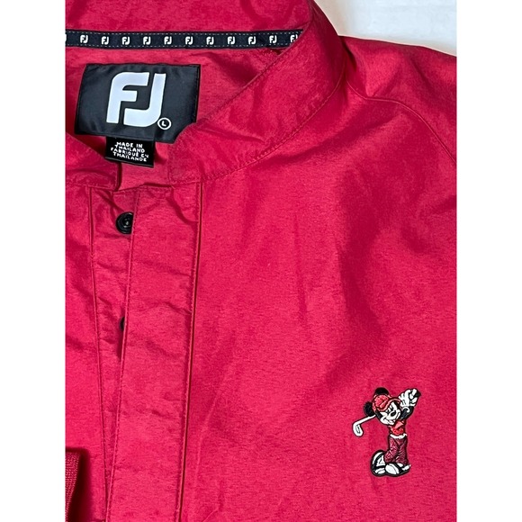 FJ FootJoy Mens Golf Pullover Windbreaker Jacket Red Mickey Mouse Patch Large - Picture 2 of 8